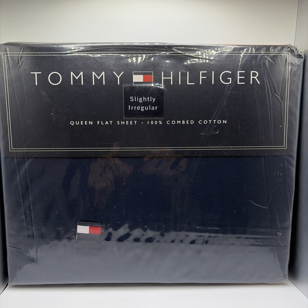 Vintage Tommy‎ Hilfiger Queen Flat Sheet Navy Blue 100% Combed Cotton NIP
